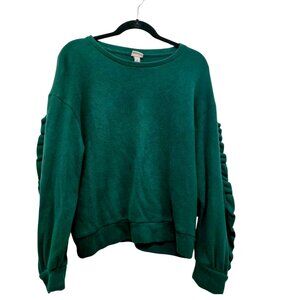 A New Day Dark Green Ruffle Sleeve Sweater | Size Medium